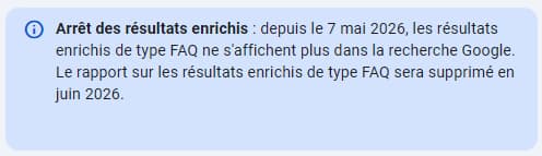 Message de Google Search Console sur la fin du support